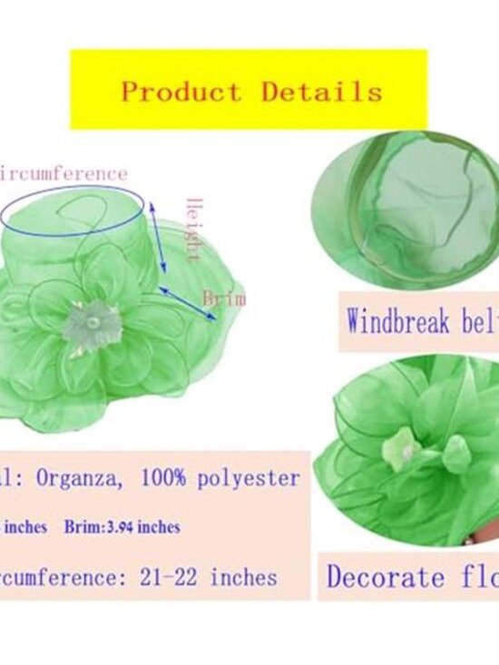 Women’s Organza Fascinator Derby Hat Wide Brim Sun Hat main image 4